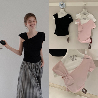 𝐏𝐡𝐢𝐞𝐧 𝐖𝐆𝐖𝐄 | w9229 Áo Thun Kiểu Nơ May 1 Vai Tay Ngắn
