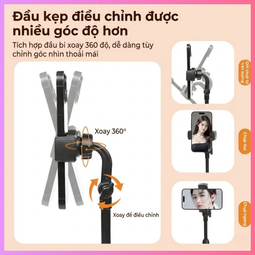 Giá Đỡ Điện Thoại Livestream Để Bàn Xoay 360° – Đế Tròn Chống Rung, Quay Video Bán Hàng Online