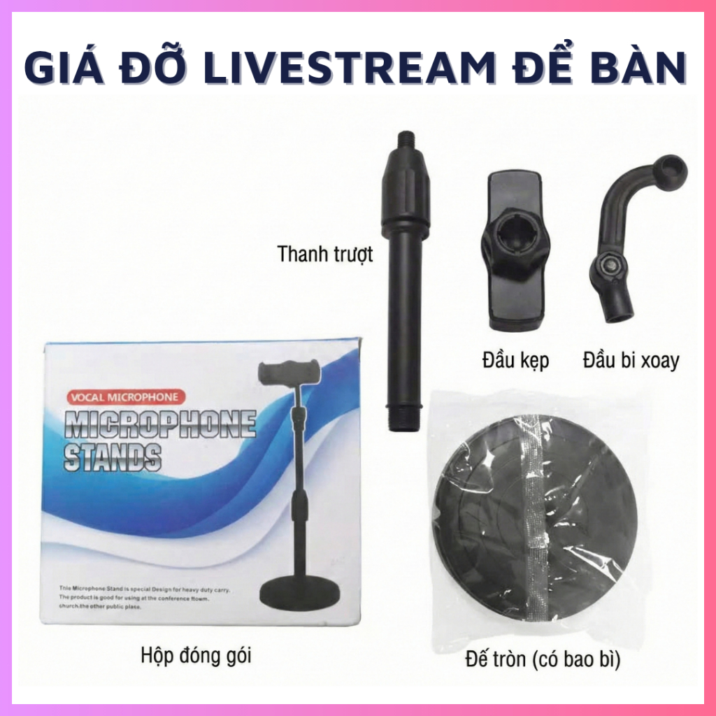 Giá Đỡ Điện Thoại Livestream Để Bàn Xoay 360° – Đế Tròn Chống Rung, Quay Video Bán Hàng Online
