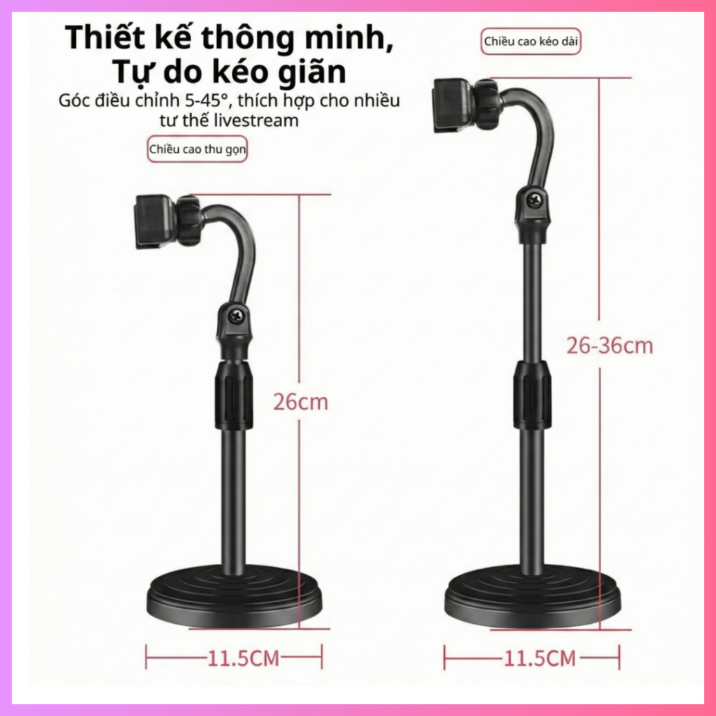 Giá Đỡ Điện Thoại Livestream Để Bàn Xoay 360° – Đế Tròn Chống Rung, Quay Video Bán Hàng Online