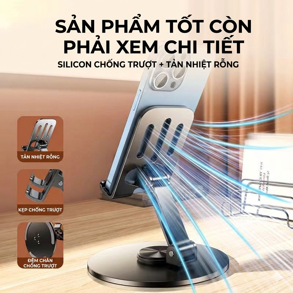 Giá Đỡ Điện Thoại Kim Loại Gấp Gọn Xoay 360° – Kệ Để Bàn Đa Năng Cho Điện Thoại, Máy Tính Bảng