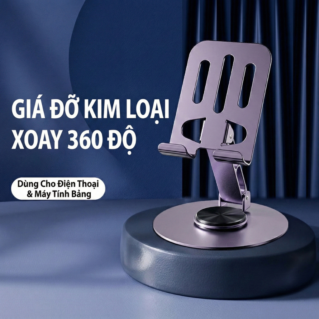 Giá Đỡ Điện Thoại Kim Loại Gấp Gọn Xoay 360° – Kệ Để Bàn Đa Năng Cho Điện Thoại, Máy Tính Bảng