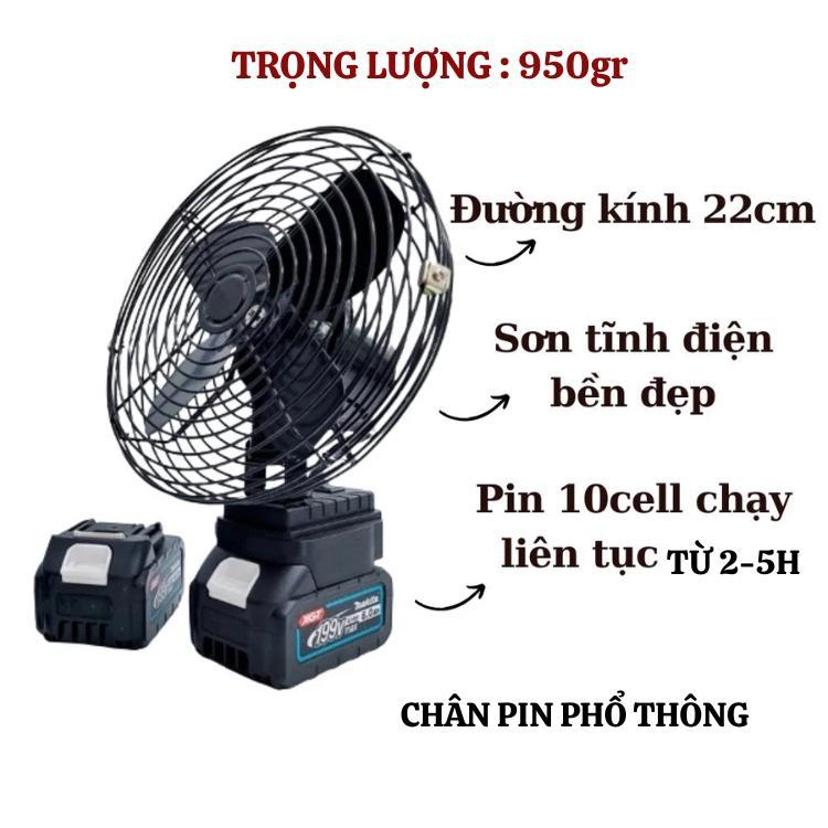 Quạt tích điện xoay 180đ lồng sắt kèm pin trâu 10cell hàng nội địa Trung cực bền-Phiên bản mới nhất