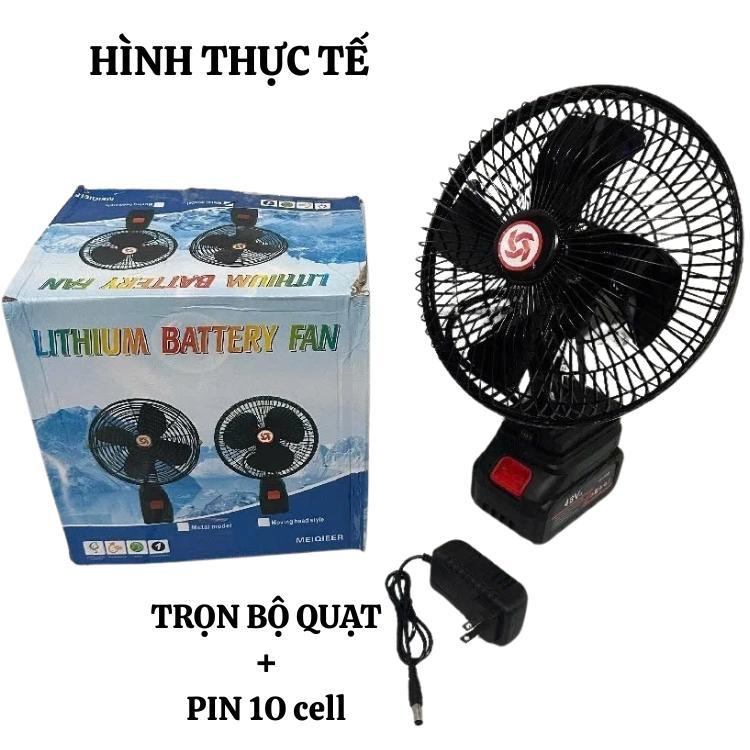 Quạt tích điện xoay 180đ lồng sắt kèm pin trâu 10cell hàng nội địa Trung cực bền-Phiên bản mới nhất