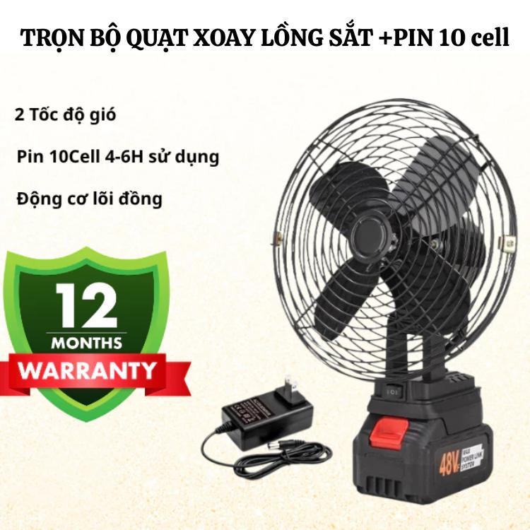 Quạt tích điện xoay 180đ lồng sắt kèm pin trâu 10cell hàng nội địa Trung cực bền-Phiên bản mới nhất