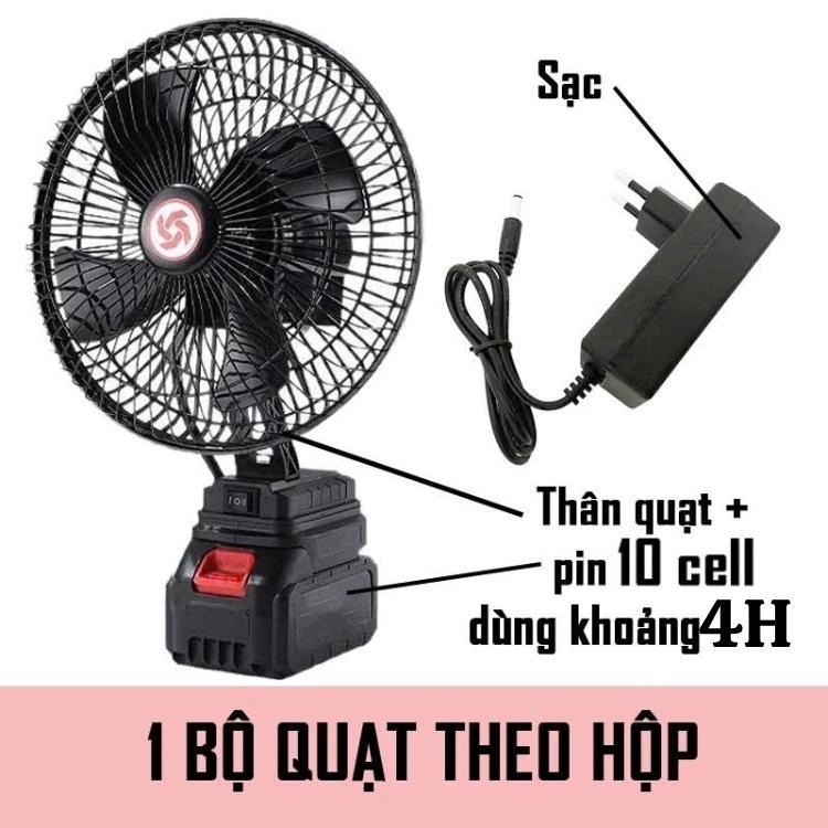 Quạt tích điện xoay 180đ lồng sắt kèm pin trâu 10cell hàng nội địa Trung cực bền-Phiên bản mới nhất