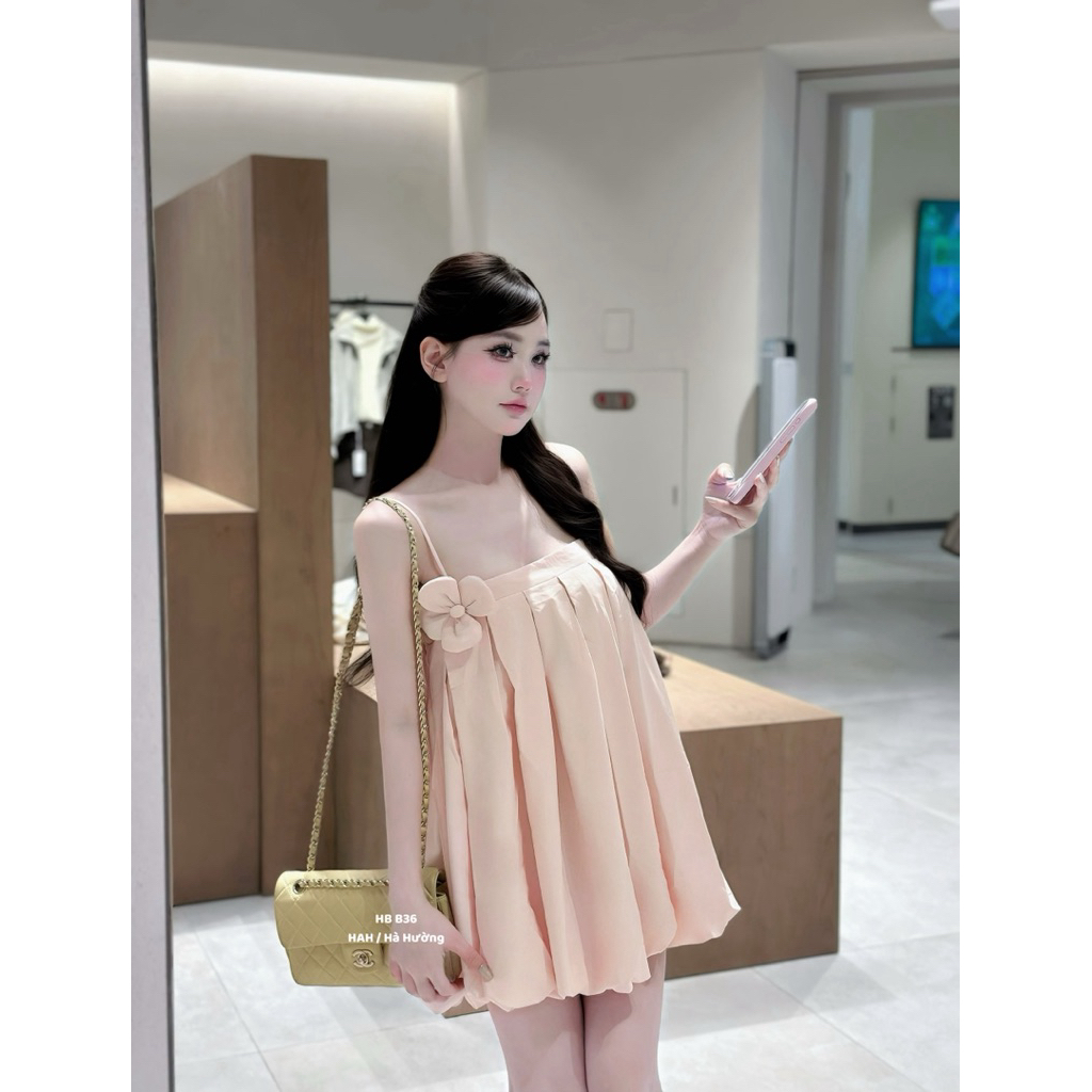 Váy 2 dây dáng babydoll đính hoa ngực cưng xỉu