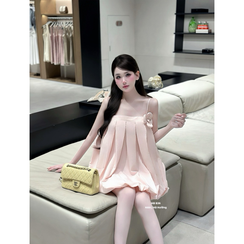 Váy 2 dây dáng babydoll đính hoa ngực cưng xỉu