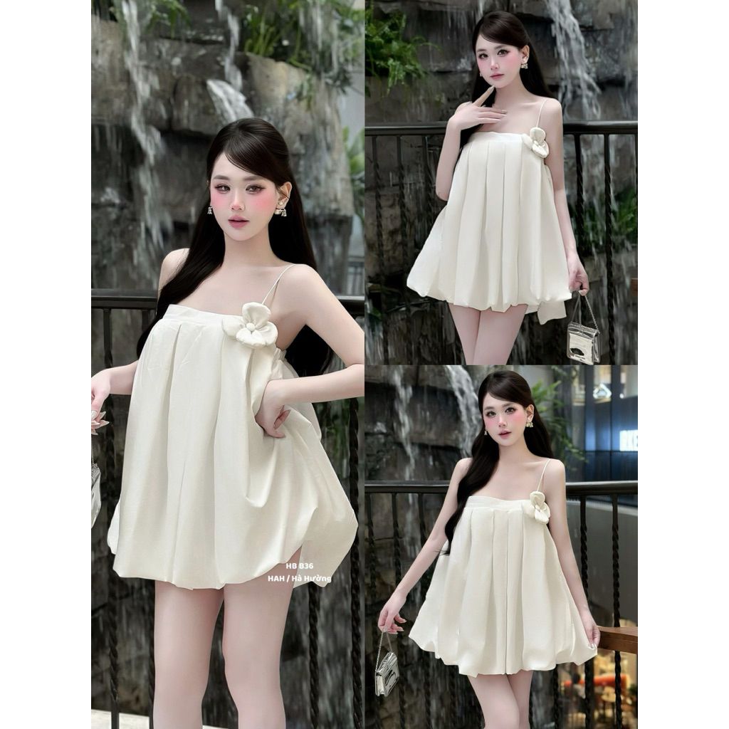 Váy 2 dây dáng babydoll đính hoa ngực cưng xỉu
