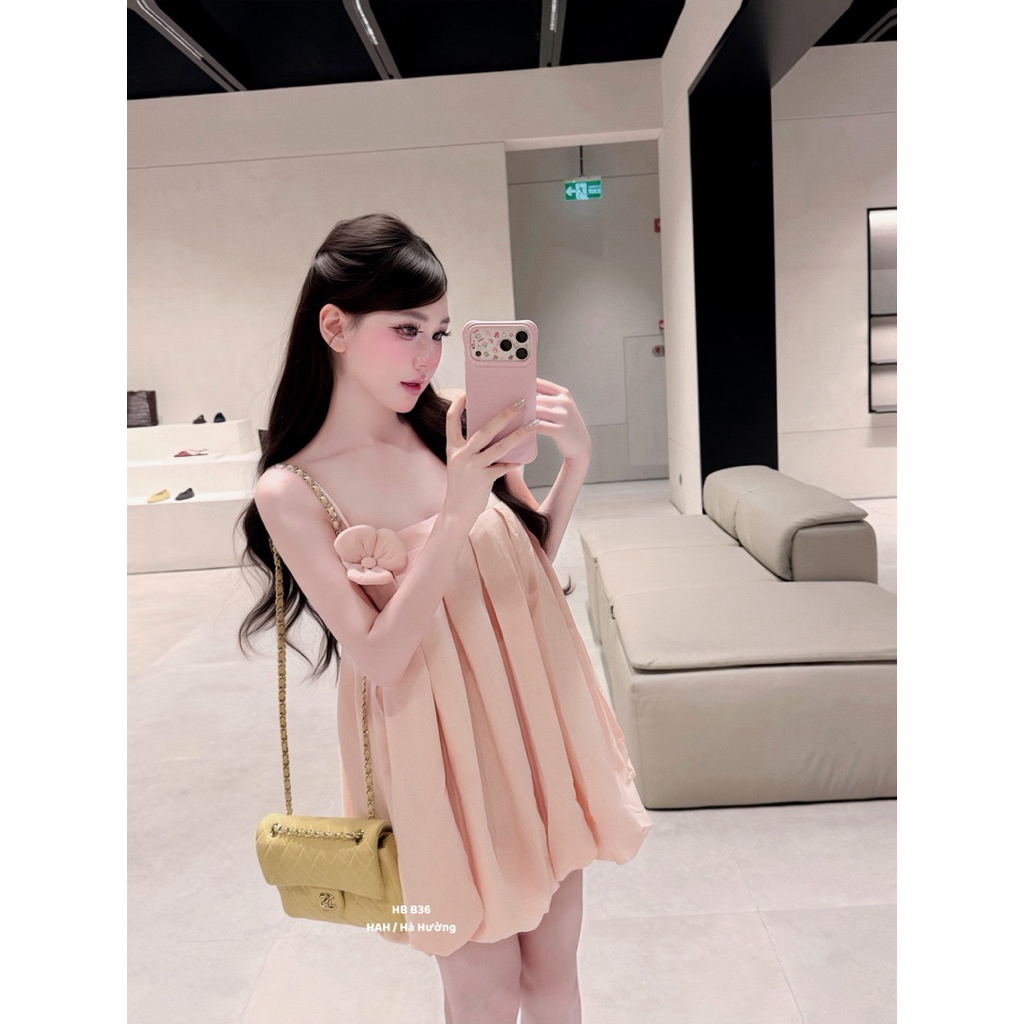 Váy 2 dây dáng babydoll đính hoa ngực cưng xỉu