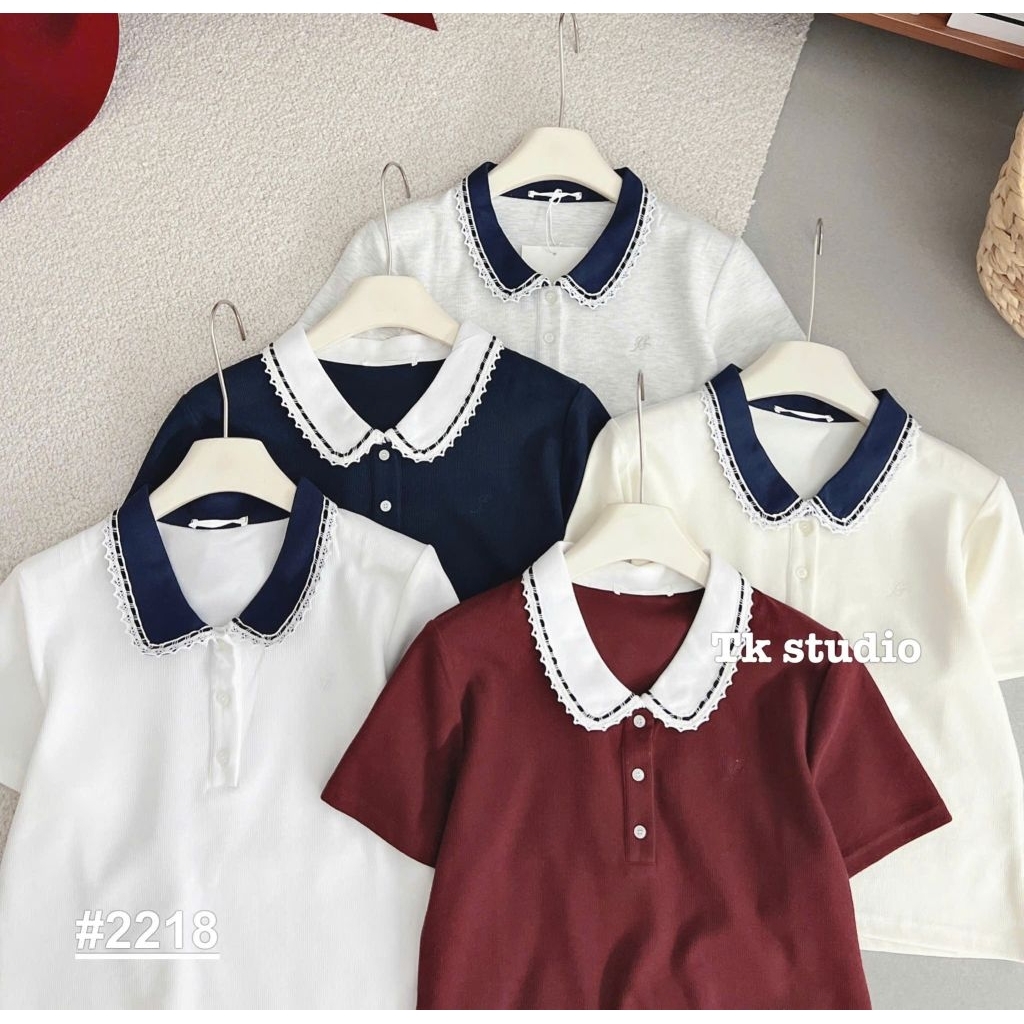 [𝑯𝒂 𝑨𝒏𝒉] Áo Cộc Polo Cổ Sen Phối Màu Dáng Ngắn QCL1 : Dưới>55kg