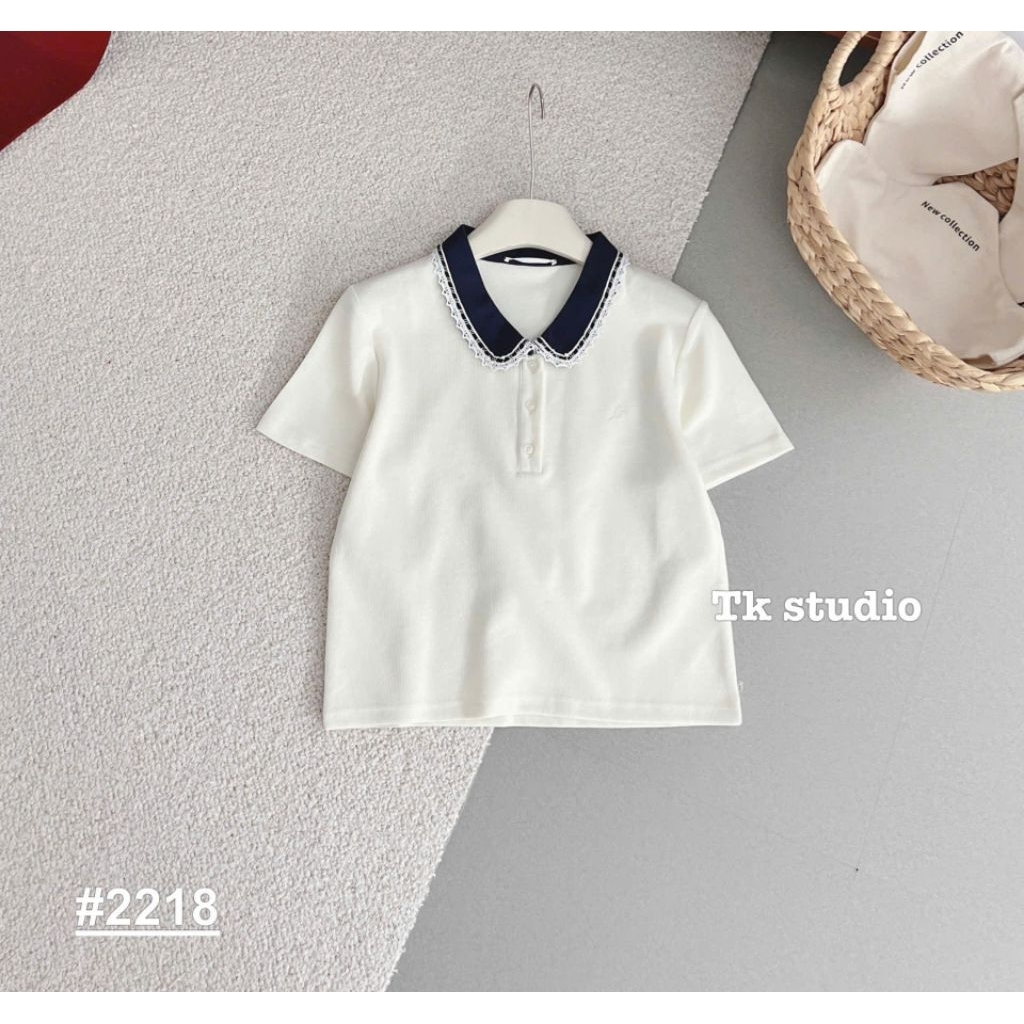 [𝑯𝒂 𝑨𝒏𝒉] Áo Cộc Polo Cổ Sen Phối Màu Dáng Ngắn QCL1 : Dưới>55kg