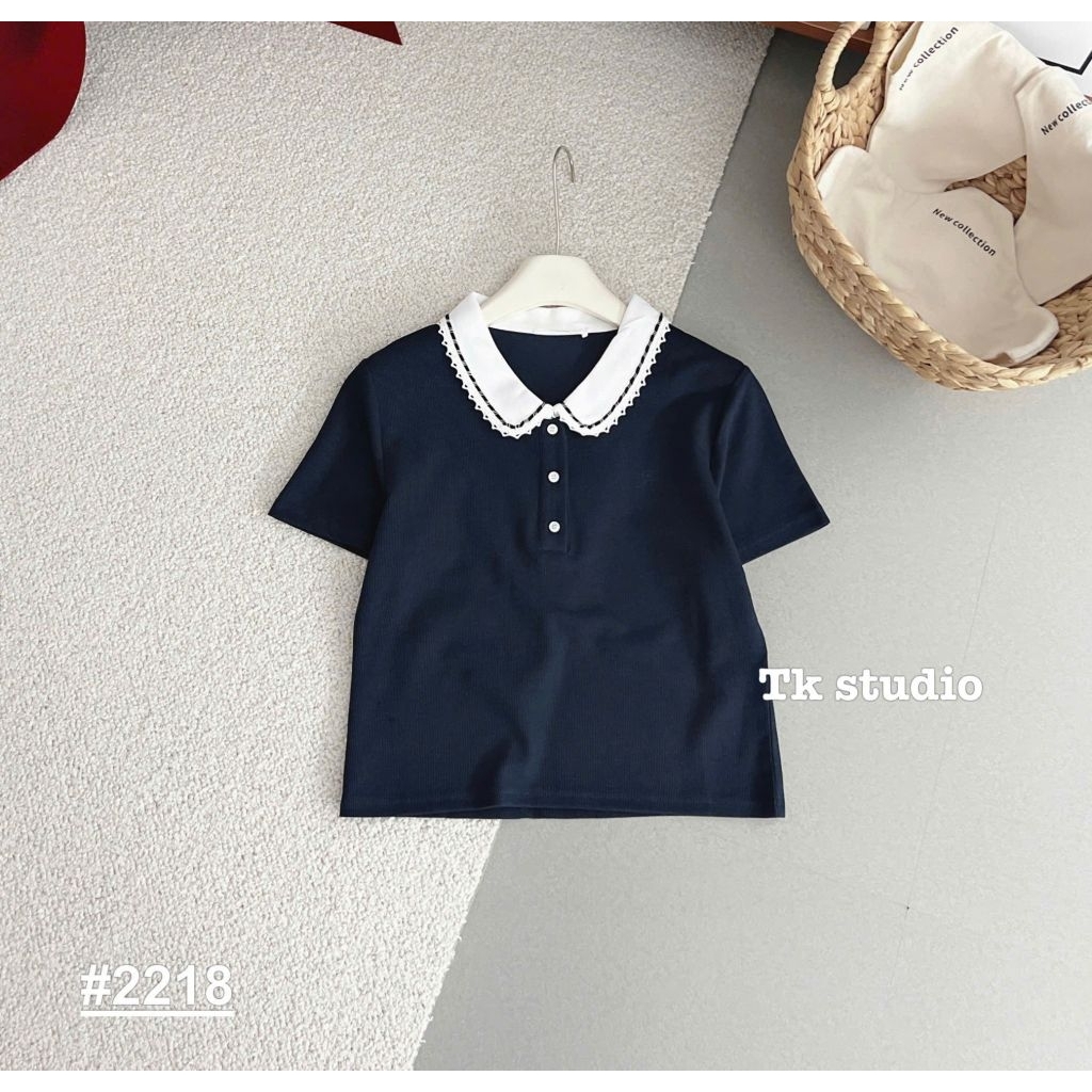 [𝑯𝒂 𝑨𝒏𝒉] Áo Cộc Polo Cổ Sen Phối Màu Dáng Ngắn QCL1 : Dưới>55kg