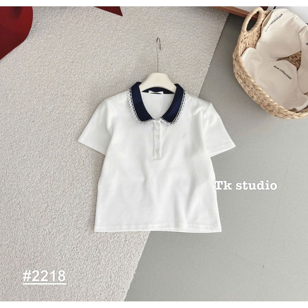 [𝑯𝒂 𝑨𝒏𝒉] Áo Cộc Polo Cổ Sen Phối Màu Dáng Ngắn QCL1 : Dưới>55kg