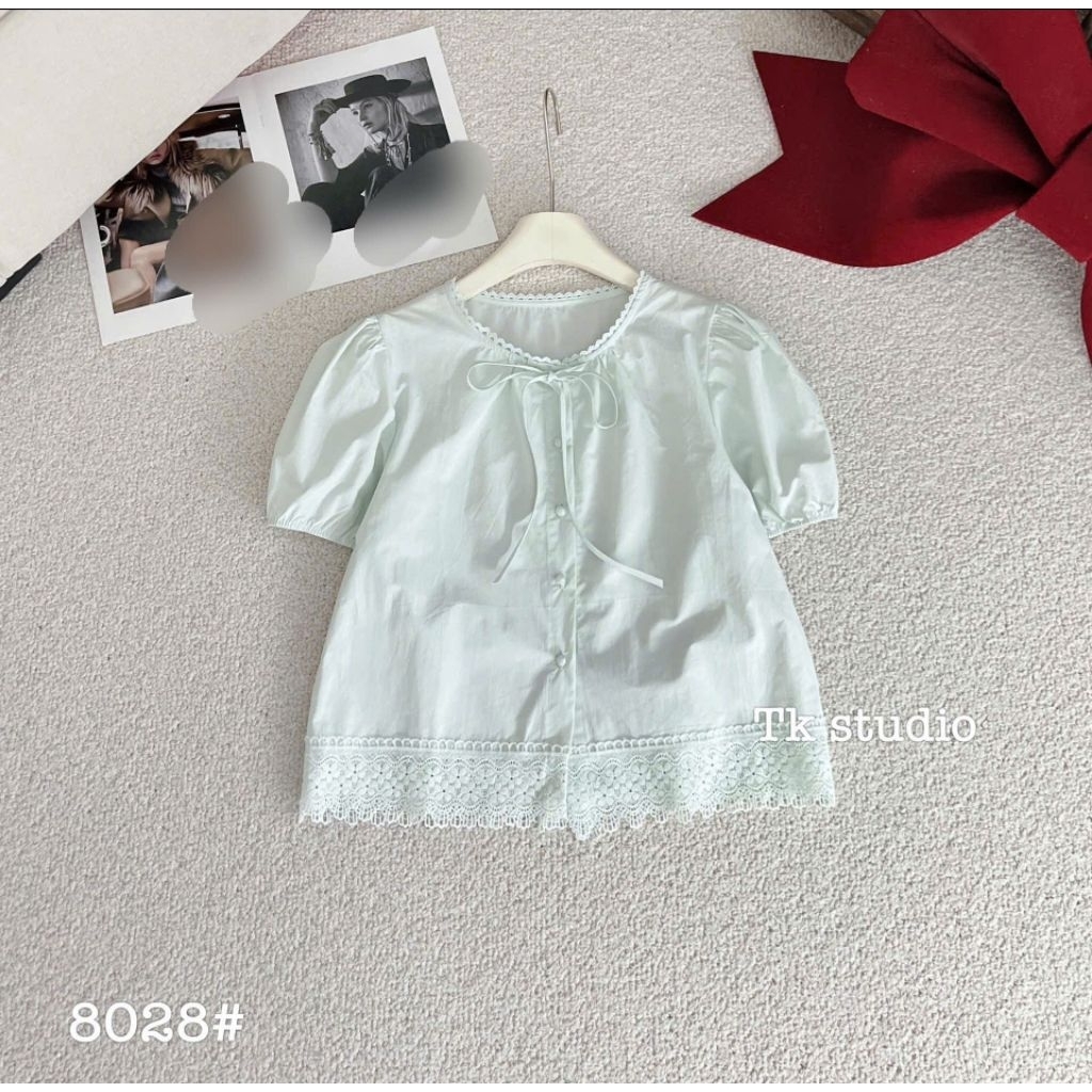 [𝑯𝒂 𝑨𝒏𝒉] Áo Sơ Mi Cộc Cổ Buộc Nơ Khuy Bọc QCL1