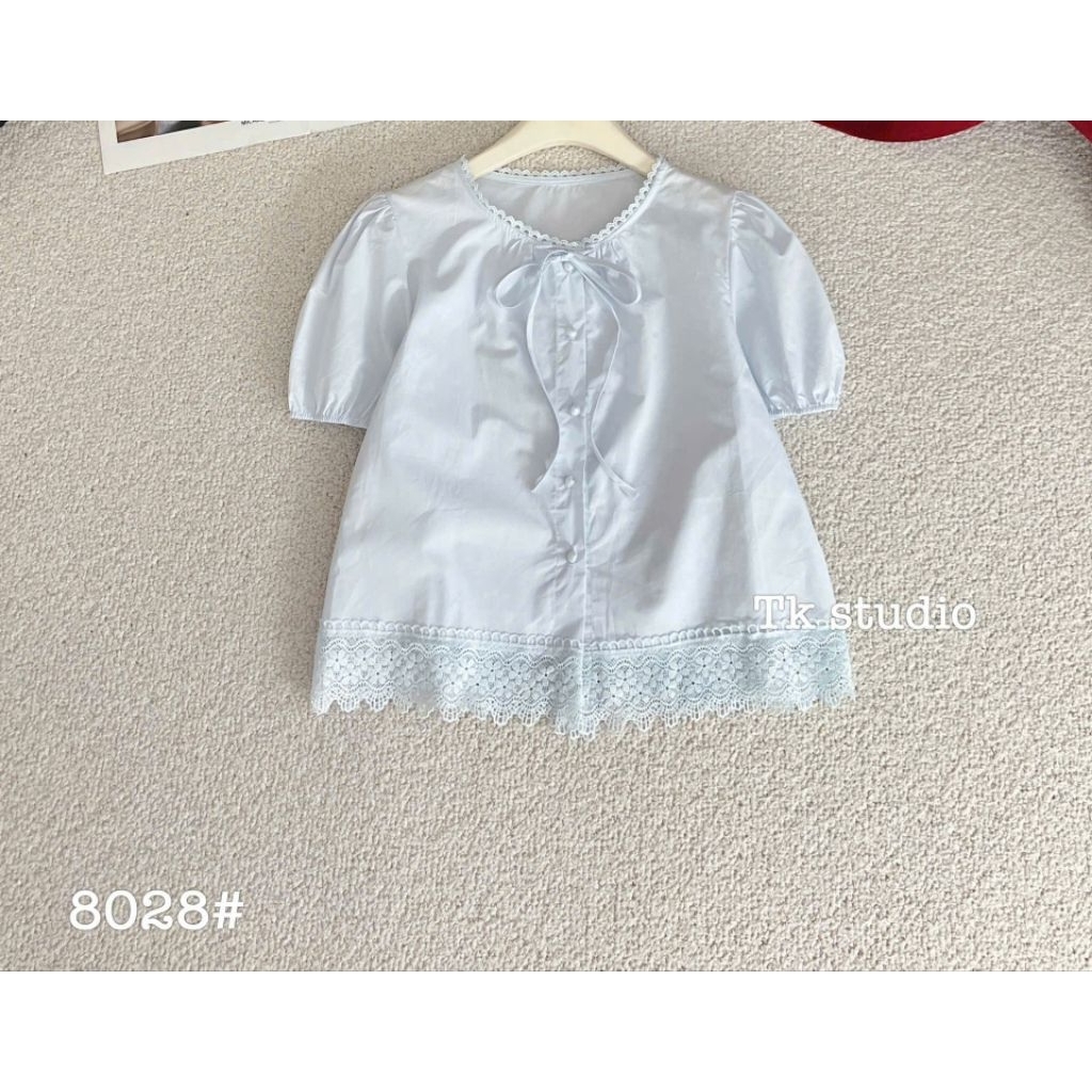 [𝑯𝒂 𝑨𝒏𝒉] Áo Sơ Mi Cộc Cổ Buộc Nơ Khuy Bọc QCL1