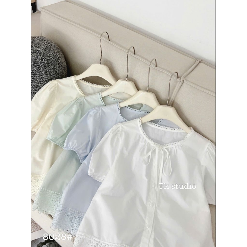 [𝑯𝒂 𝑨𝒏𝒉] Áo Sơ Mi Cộc Cổ Buộc Nơ Khuy Bọc QCL1