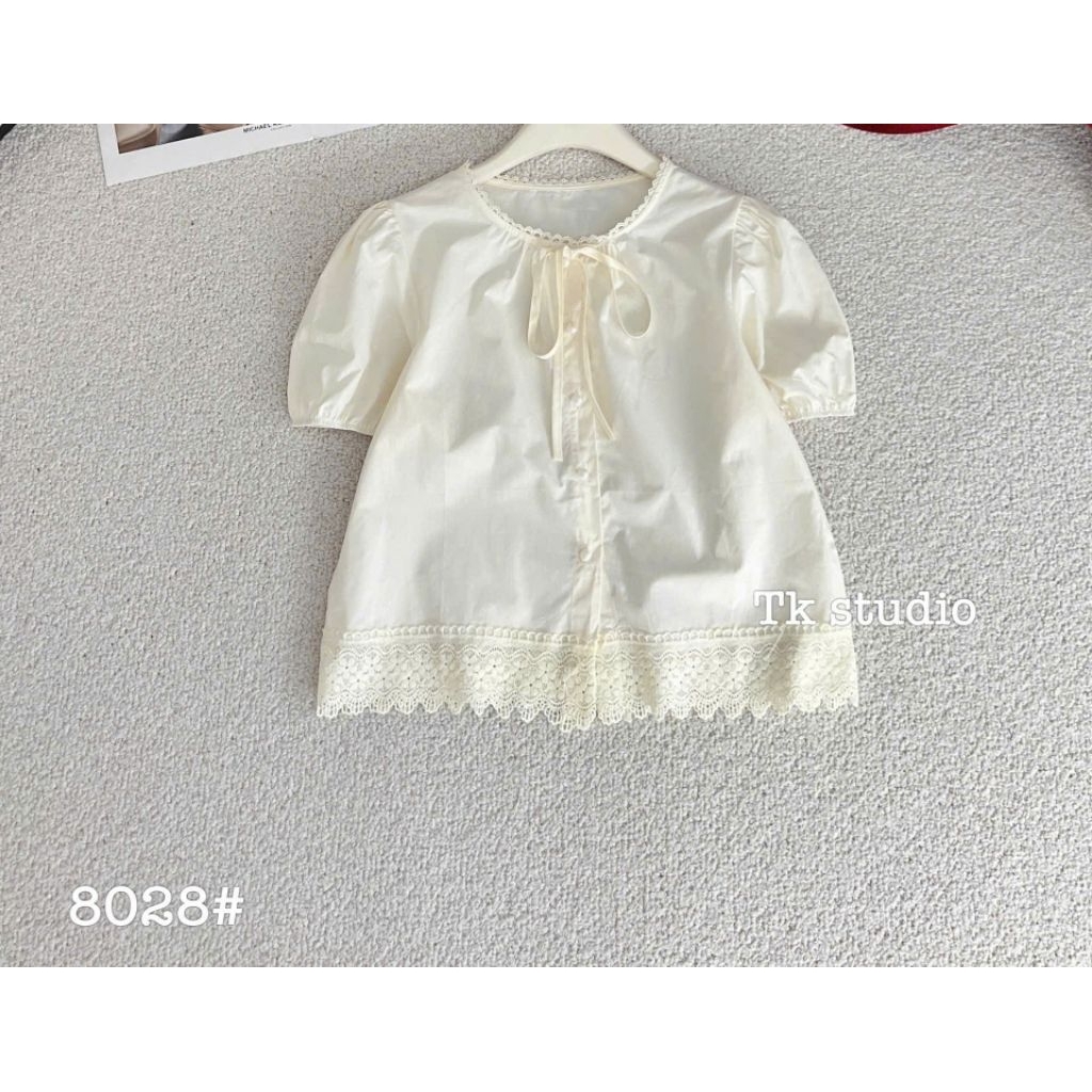 [𝑯𝒂 𝑨𝒏𝒉] Áo Sơ Mi Cộc Cổ Buộc Nơ Khuy Bọc QCL1