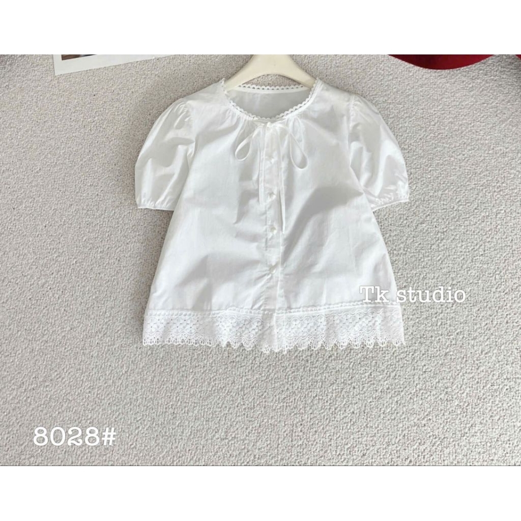 [𝑯𝒂 𝑨𝒏𝒉] Áo Sơ Mi Cộc Cổ Buộc Nơ Khuy Bọc QCL1