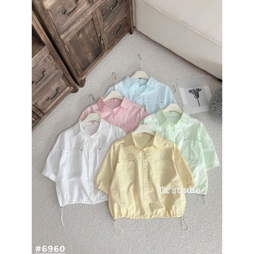 [𝑯𝒂 𝑨𝒏𝒉] Áo Sơ Mi Cộc 2 Túi Rút Dây QCL1