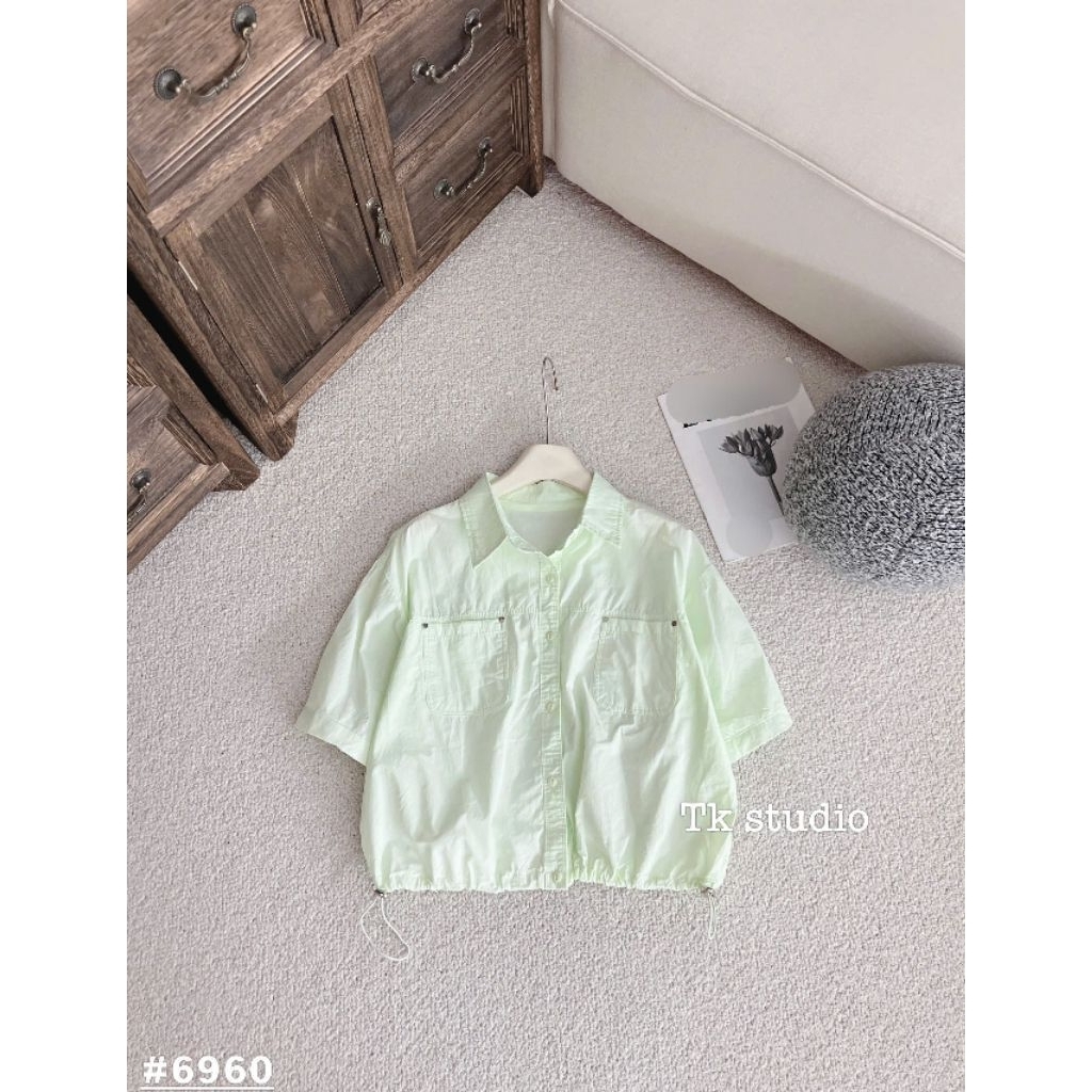 [𝑯𝒂 𝑨𝒏𝒉] Áo Sơ Mi Cộc 2 Túi Rút Dây QCL1