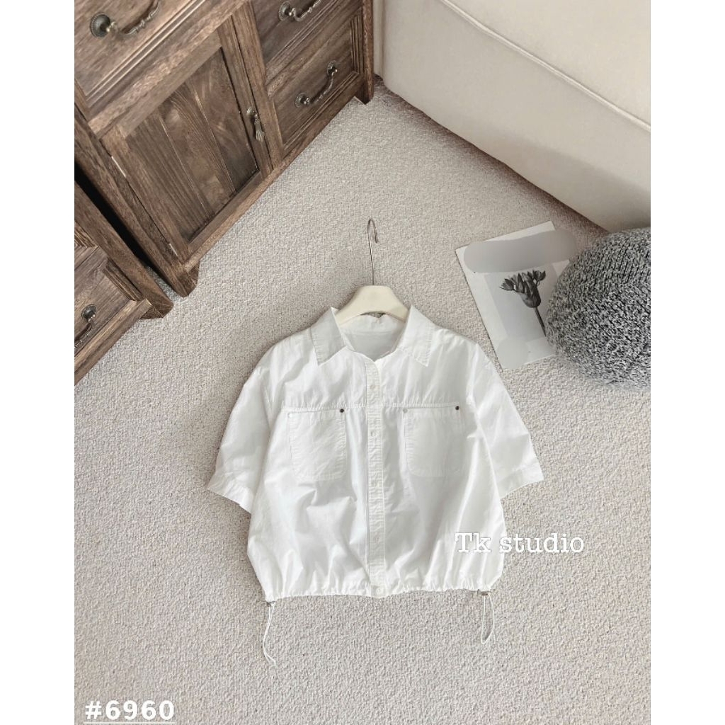 [𝑯𝒂 𝑨𝒏𝒉] Áo Sơ Mi Cộc 2 Túi Rút Dây QCL1