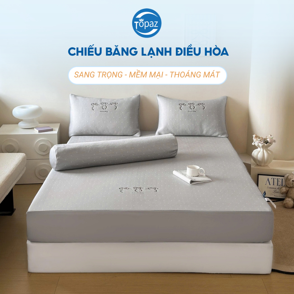 Chiếu Băng Lạnh Điều Hòa Cao Su Non Tencel Latex 4 Món TOPAZ Nhập Khẩu Mát Lạnh Ngủ Ngon Lành