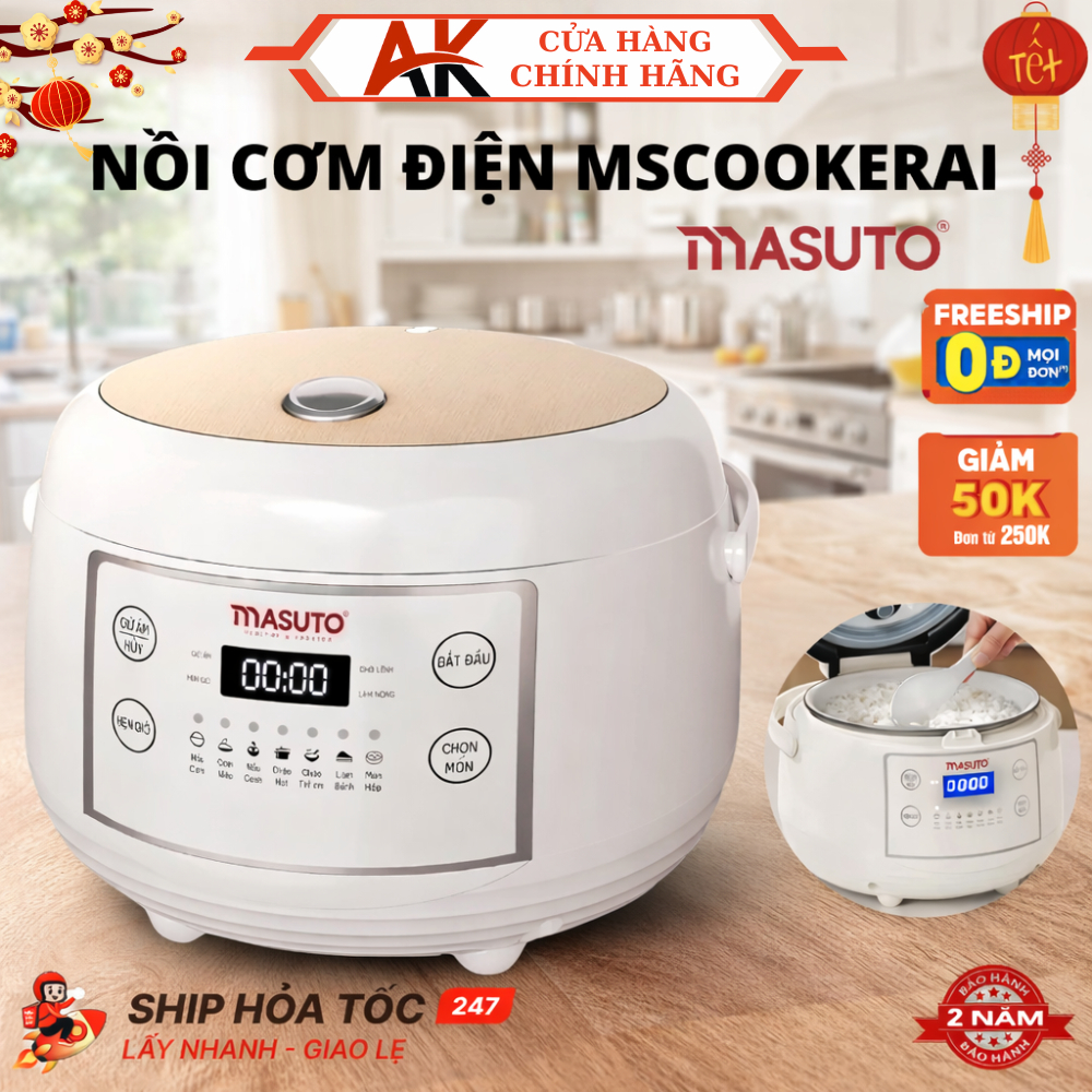 Nồi Cơm Điện Tử Masuto MSCookerAI Dung Tích 1,5Lít, Lõi Ceramic Chống Dính Cao Cấp Với 7 Chức Năng