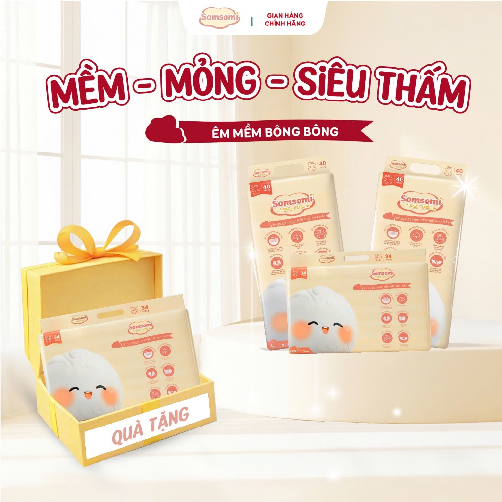 [3+1] Combo 4 Bịch Tã bỉm Somsomi công nghệ Hàn quốc, mềm mại, ngăn ngừa hăm bí size NB/S/M/L/XL/XXL