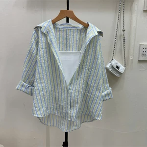 Áo Sơ Mi BigSize Nữ Sọc Mix áo 2 dây Nhẹ Dáng Oversize Che Khuyết Điểm Tôn Dáng 50-95kg A355+G118