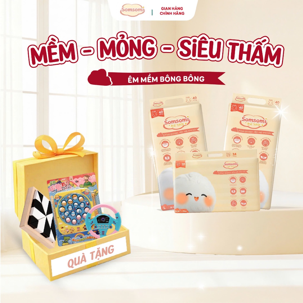 [3 Bịch+Quà] Tã/Bỉm Dán/Quần Somsomi công nghệ Hàn quốc, mềm mại, ngăn ngừa hăm bí đủ size
