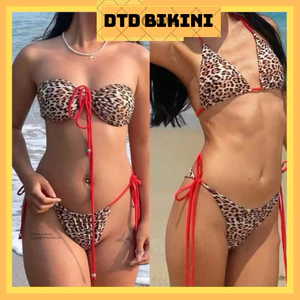 Bikini DTD 2 mảnh da beo (Leo Da beo phối dây đỏ | Size ở phần mô tả
