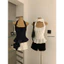 WGWE | Set Áo cổ yếm dáng xoè peplum chấm bi + buộc tóc viền bèo – W9152#