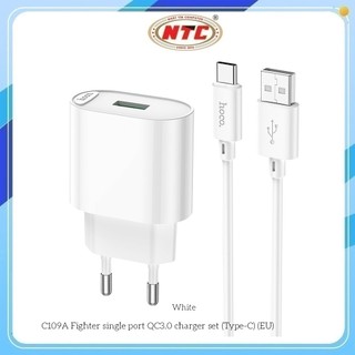 Bộ sạc nhanh USB to Type-C Hoco C109A QC3.0 18W cho điện thoại Android, dài 100cm (Trắng)