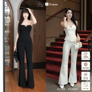 Set áo quây Khiết Style form corset phối khoen vàng quyến rũ & quần suông ống loe tôn dáng KS388 KS388A
