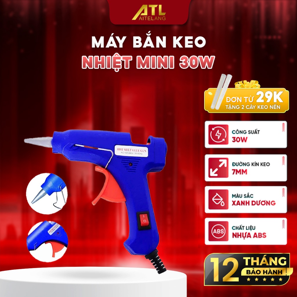 Máy bắn keo nhiệt mini 30W, súng bắn keo dùng keo 7mm, làm thủ công, trang trí,dán sửa chữa vật liệu
