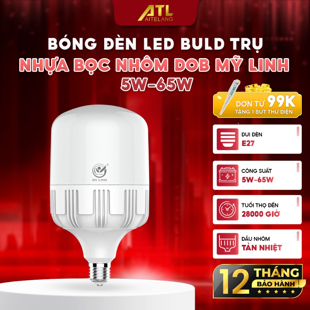Bóng đèn led bulb trụ nhựa bọc nhôm DOB 5W-65W Mỹ Linh,bóng led trụ tiết kiệm điện,đèn led siêu sáng