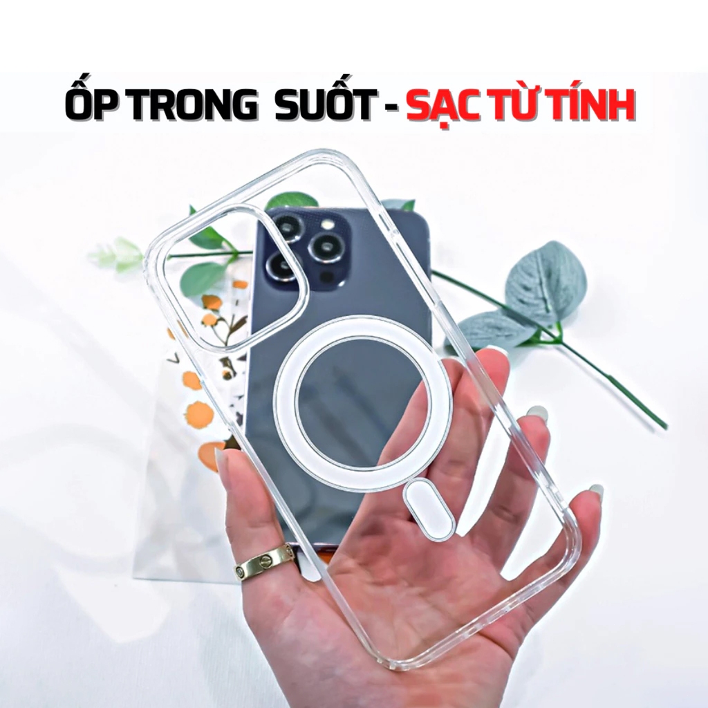 Ốp lưng iPhone trong suốt cao cấp hỗ trợ sạc không dây từ tính ip xs/xsmax/7/811/12/13/14/15/16/17/pro/max/plus