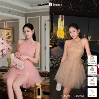 Đầm xòe cổ yếm Khiết Style phối lưới đính đá cao cấp, phong cách tiệc tùng sang trọng KD539 KD539A