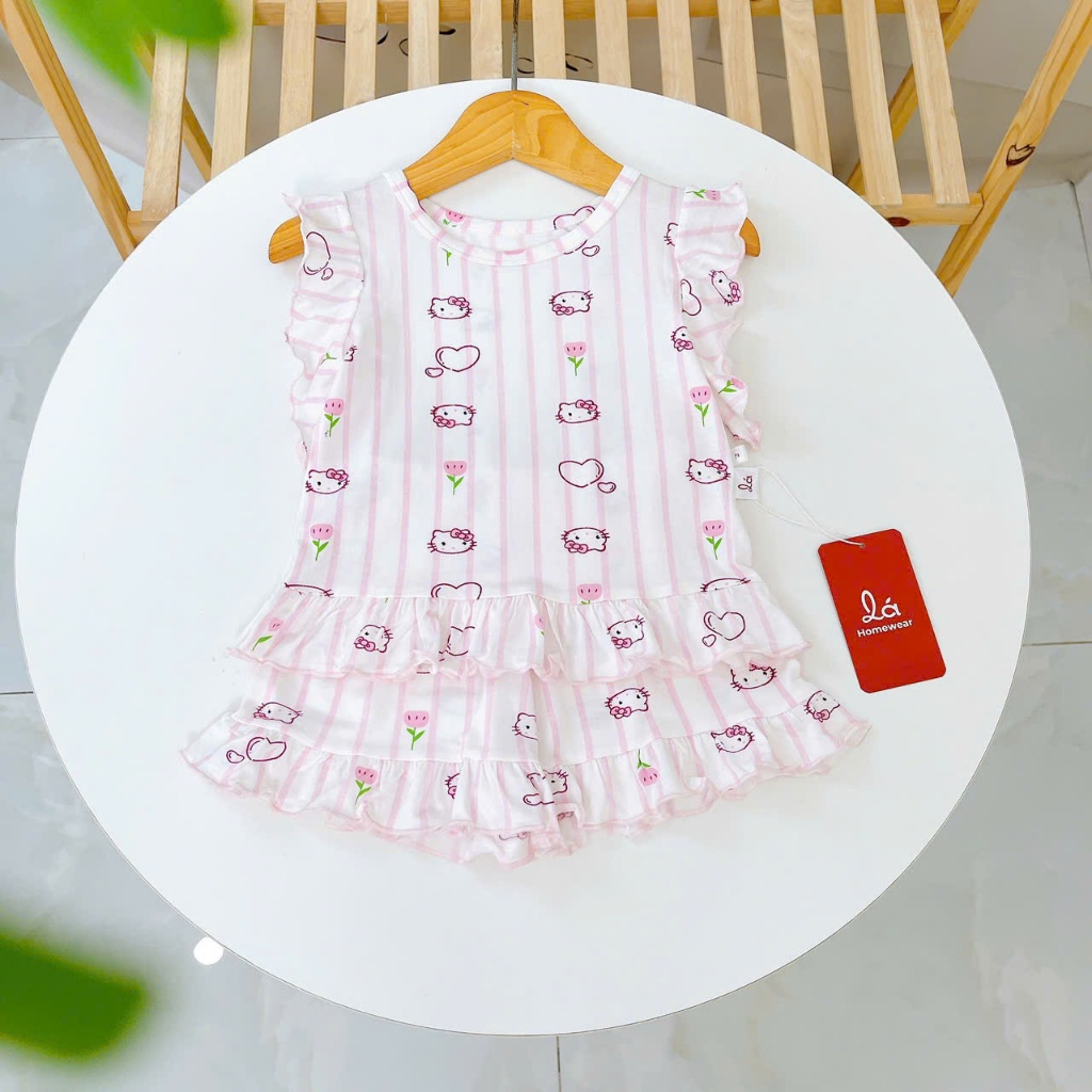 Bộ đùi bé gái vải sợi sồi Modal Lá Homewear MODL1, đồ bộ cộc tay mặc hè bé gái tay bèo dễ thương