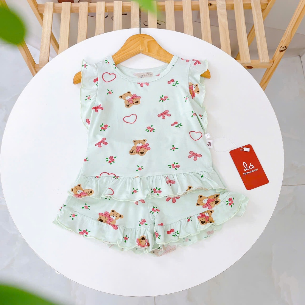 Bộ đùi bé gái vải sợi sồi Modal Lá Homewear MODL1, đồ bộ cộc tay mặc hè bé gái tay bèo dễ thương