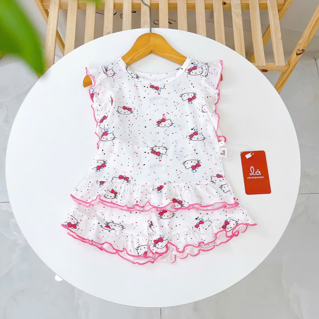 Bộ đùi bé gái vải sợi sồi Modal Lá Homewear MODL1, đồ bộ cộc tay mặc hè bé gái tay bèo dễ thương
