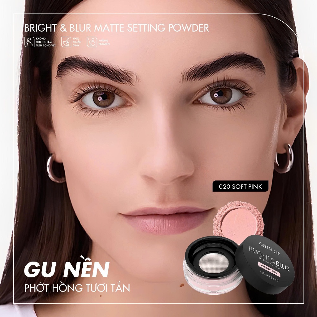 Phấn phủ mỏng nhẹ căng bóng nâng tone Catrice Bright & Blur Setting Powder 8g