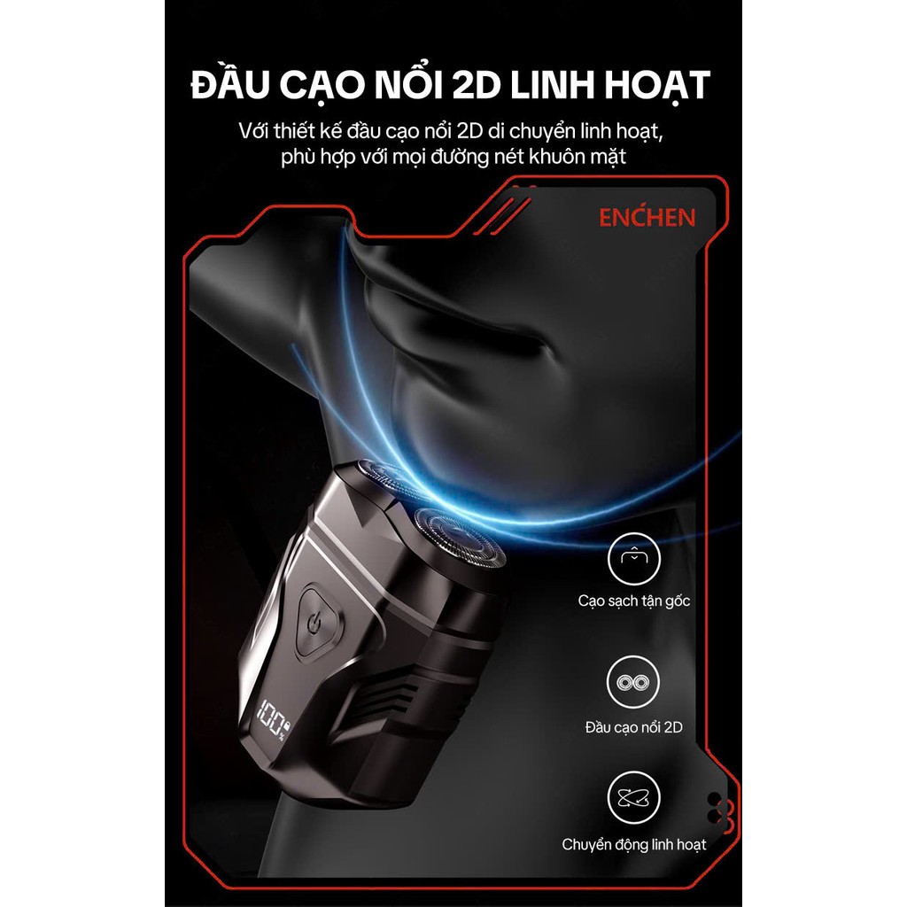 Máy Cạo Râu Enchen MiniX - Đầu Cạo Nổi 2D, 15 Lưỡi Dao Kép Tự Mài, Siêu Bền, Nhỏ Gọn Tiện Lợi
