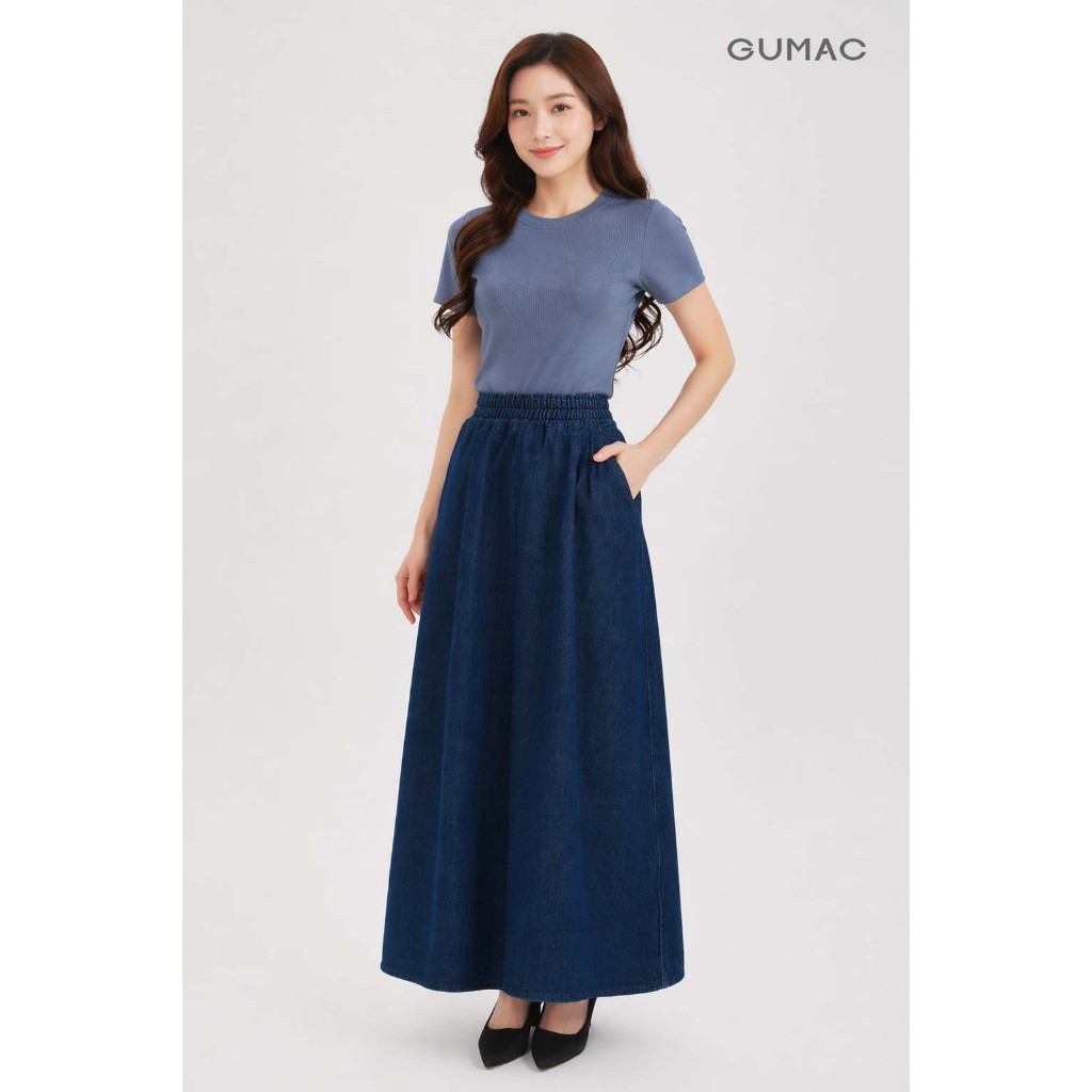 Váy Chống Nắng Denim Nữ GUMAC Lưng Thun Nút Bấm Có Túi Xéo 2 Bên Tiện Lợi GUVCN0406