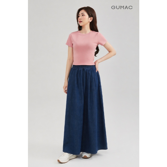 Váy Chống Nắng Denim Nữ GUMAC Lưng Thun Nút Bấm Có Túi Xéo 2 Bên Tiện Lợi GUVCN0406