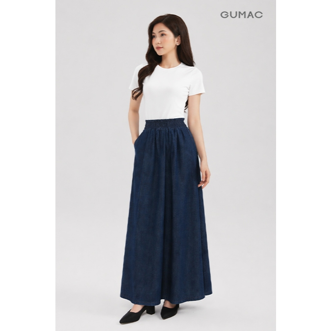 Váy Chống Nắng Denim Nữ GUMAC Lưng Thun Nút Bấm Có Túi Xéo 2 Bên Tiện Lợi GUVCN0406