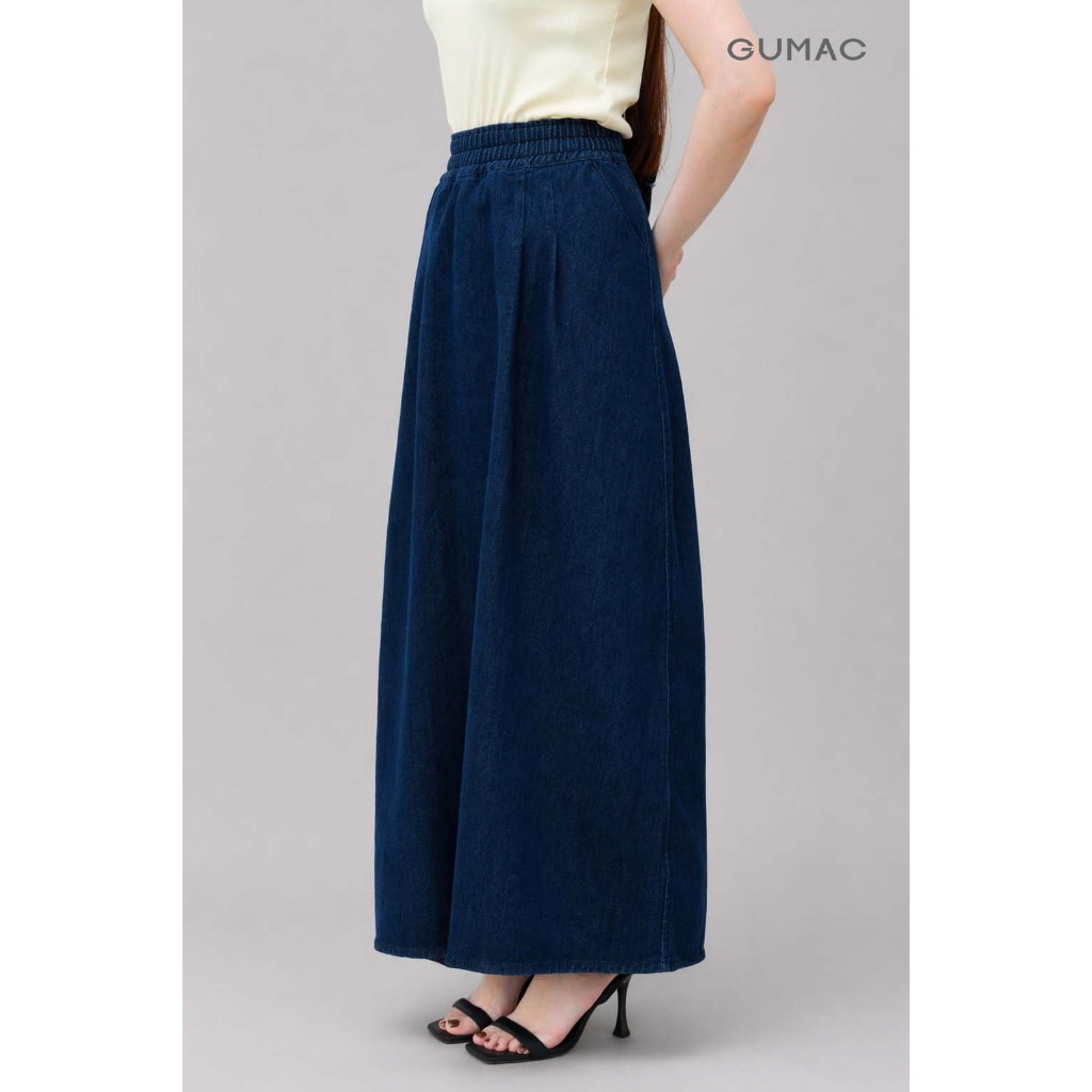 Váy Chống Nắng Denim Nữ GUMAC Lưng Thun Nút Bấm Có Túi Xéo 2 Bên Tiện Lợi GUVCN0406