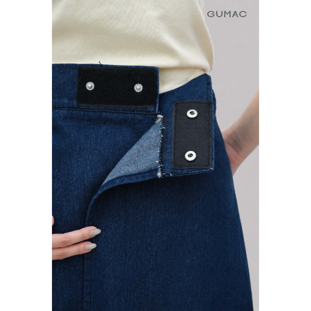 Váy Chống Nắng Denim Nữ GUMAC Lưng Thun Nút Bấm Có Túi Xéo 2 Bên Tiện Lợi GUVCN0406