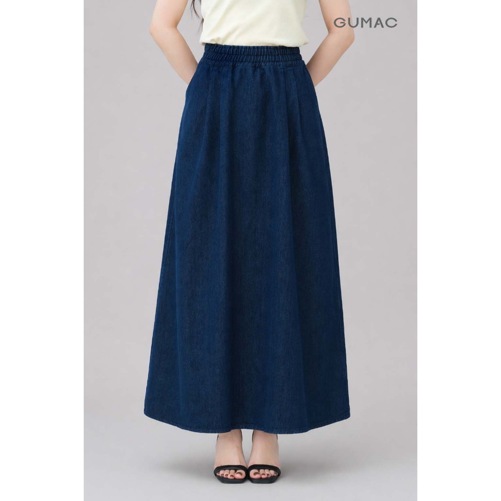 Váy Chống Nắng Denim Nữ GUMAC Lưng Thun Nút Bấm Có Túi Xéo 2 Bên Tiện Lợi GUVCN0406